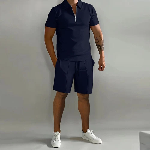 Conjunto de 2 piezas de conjunto de verano para hombre manga corta camisetas pantalones cortos conjunto informal suéter - Imagen 9 de 36