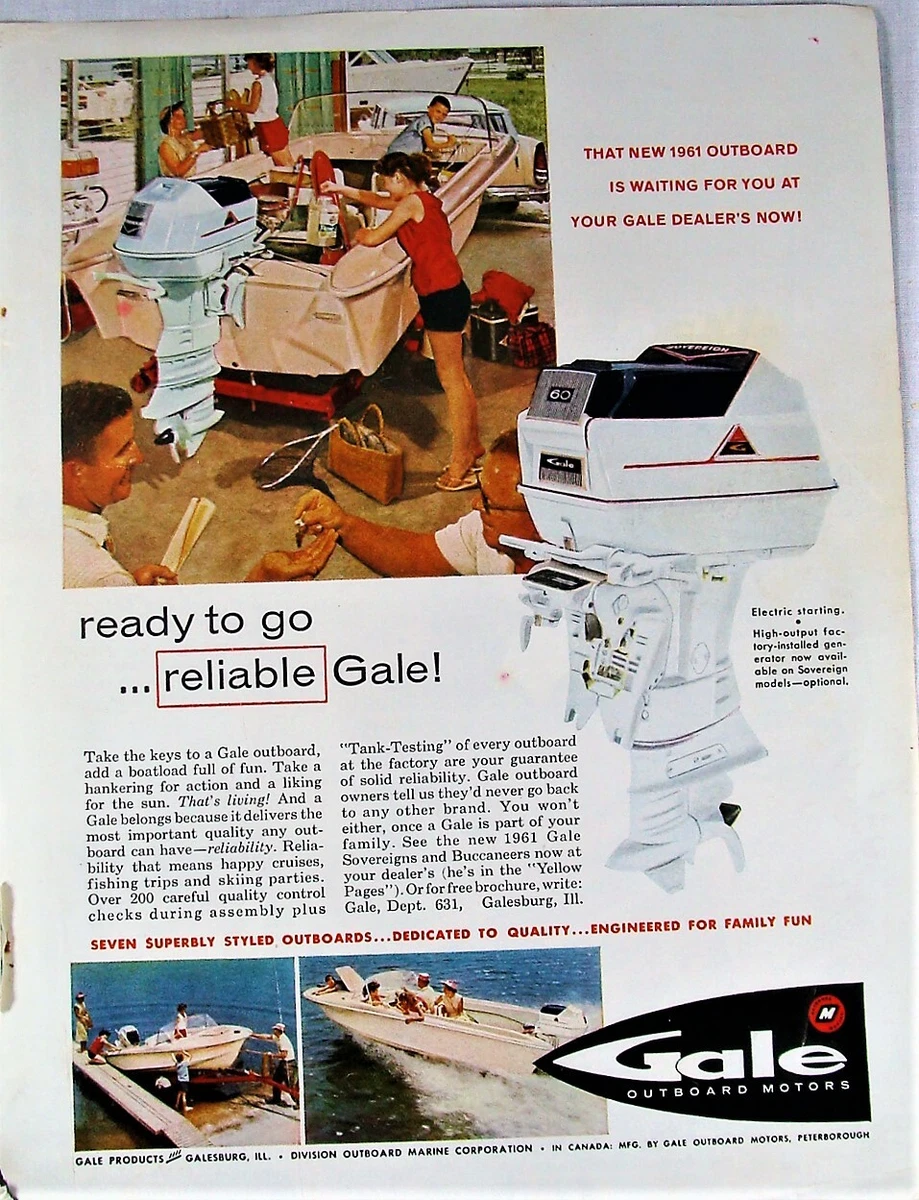 Vtg 1961 Gale Outboard Motors Dedicated to Quality Illustrated Photo Print  Ad | eBay