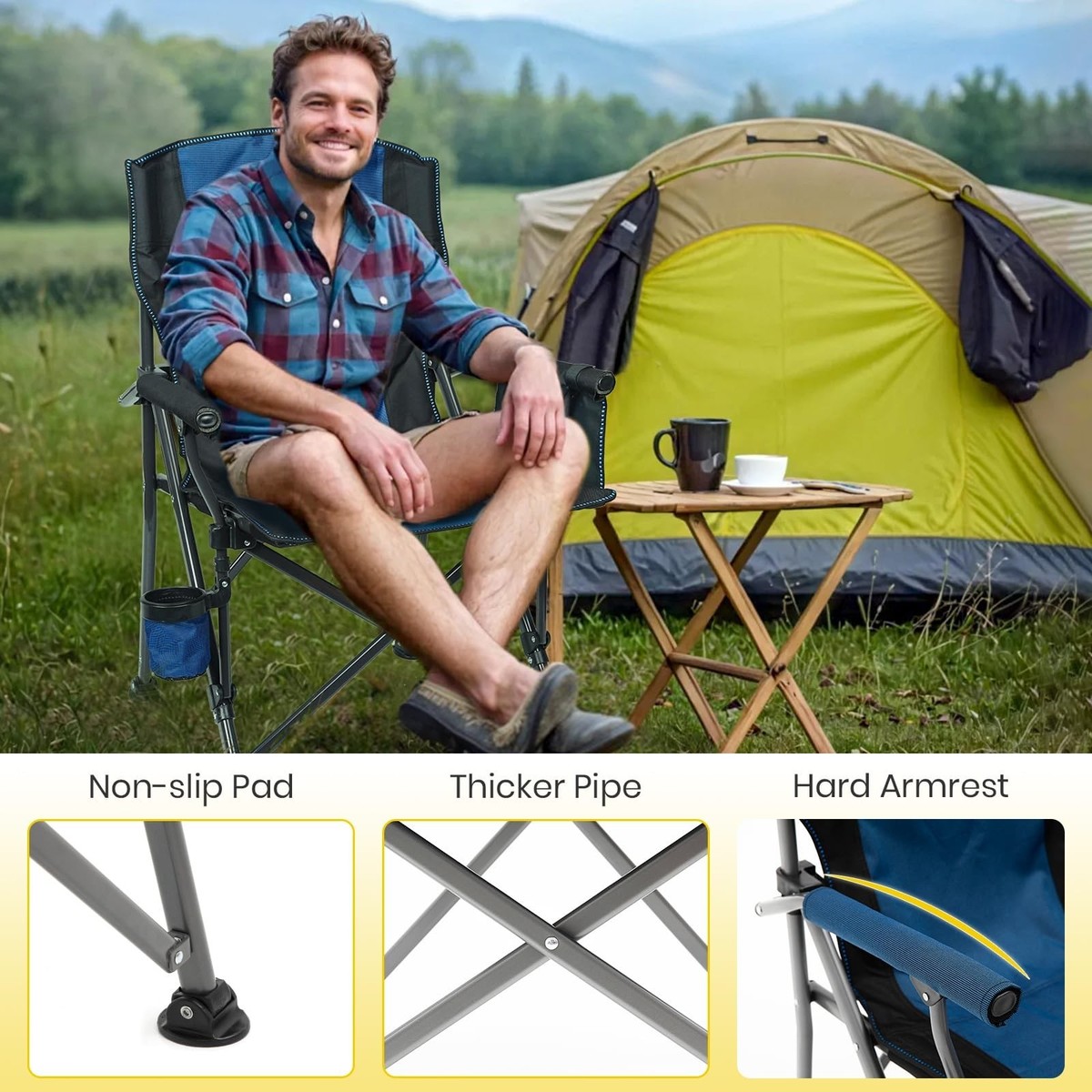 xgear アウトドアチェアー XGEAR Camping Chair with Padded Hard Armrest, Sturdy Folding Camp