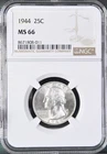 1944  25C Washington Quarter Dollar NGC MS66  8671808-011