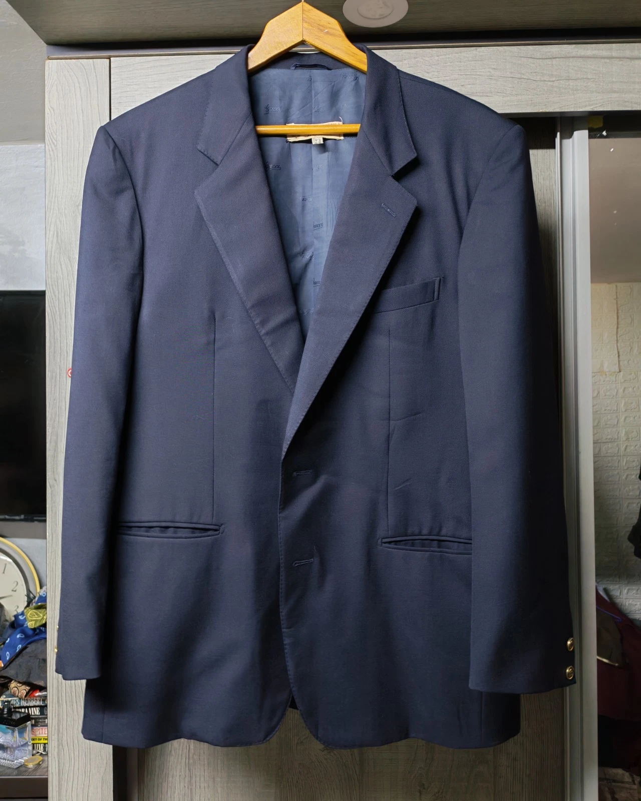 Giacca blazer tuta blu navy vintage anni 80 G. GUCCI tutto pettinato su misura bottoni oro 44R