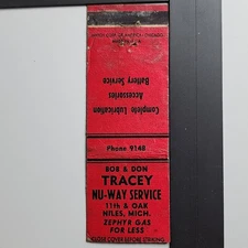 Bob & Don Tracey Nu-Way Service Niles Michigan 1940s Vintage Matchbook