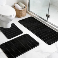 Badezimmerteppich Set 3-Teilig HochsaugfäHig Rutschfest Waschbar Schwarz 1,3 M²