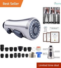 Pull Down Spray Head Kitchen Faucet Brushed Nickel 3-Mode Nozzle 15 Adapters