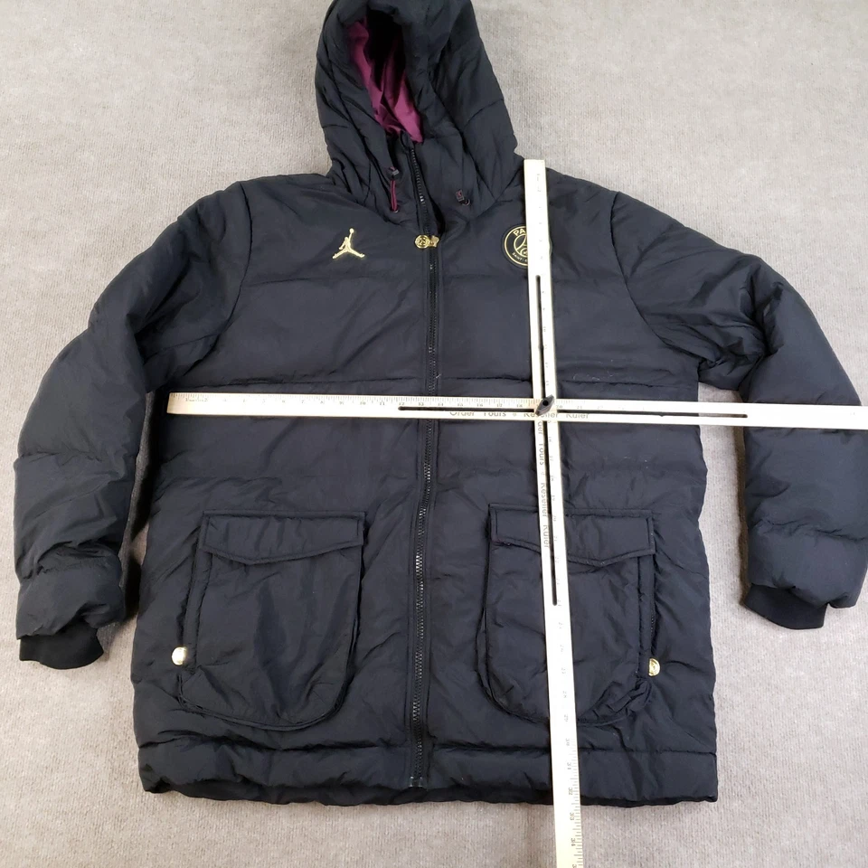 Chaqueta Parka Air Jordan x Paris St Germain Para Hombre XL Negra Puffer Cremallera Completa Con Capucha Foto 2 de 4