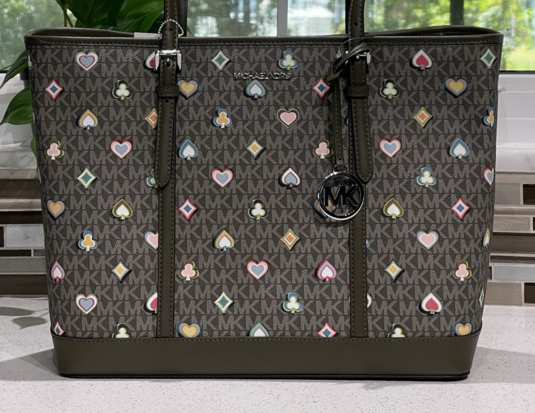 MICHAEL KORS JET SET LARGE ZIP SHOULDER TOTE PURSE VEGAS POKER