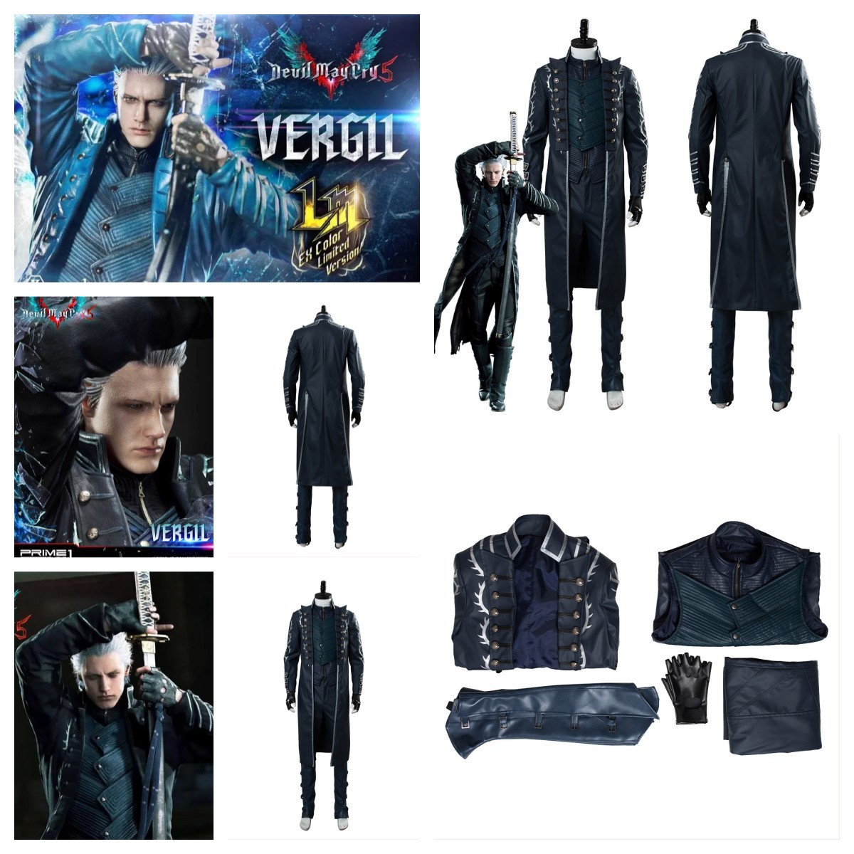 Game Devil May Cry Costume Vergil Cosplay Outfit Black Jacket Vest