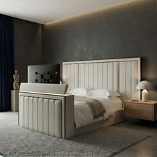 Image of Hotel Style Upholstered TV Bed Frame in Plush Velvet Fabric All Color UK Sizes