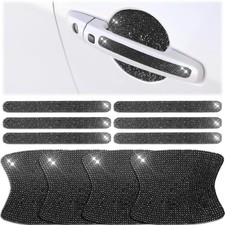 10 Pieces Bling Car Door Handle Protector Rhinestone Universal Car Handle-Black