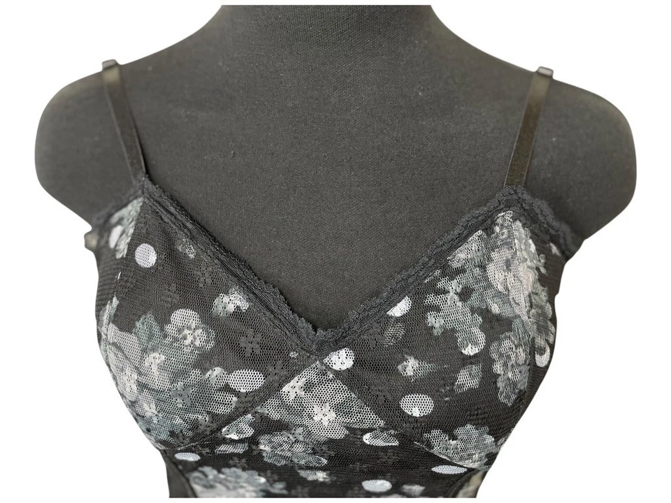 Vtg Y2K No Boundaries Babydoll Tank Top M 7/9 Lace Trim Mesh Floral Polka Dot - Image 3 of 4
