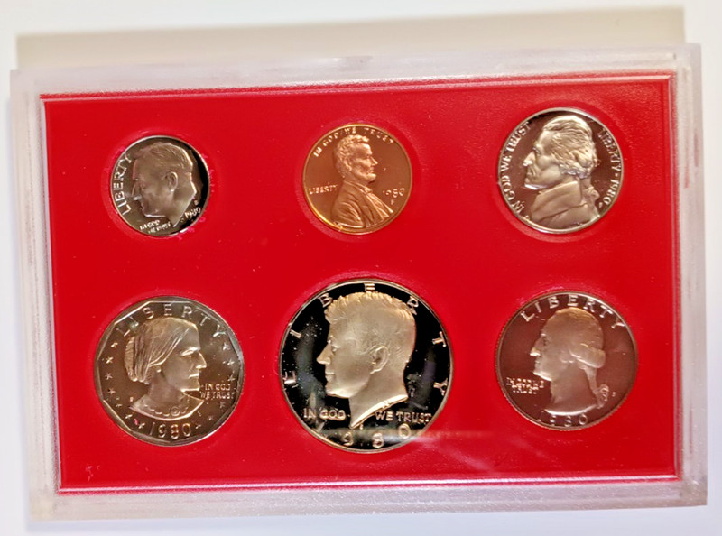 1980 Proof set Clad Susan B Anthony Kennedy (OGP) 6 coins in Hard Plastic Holder