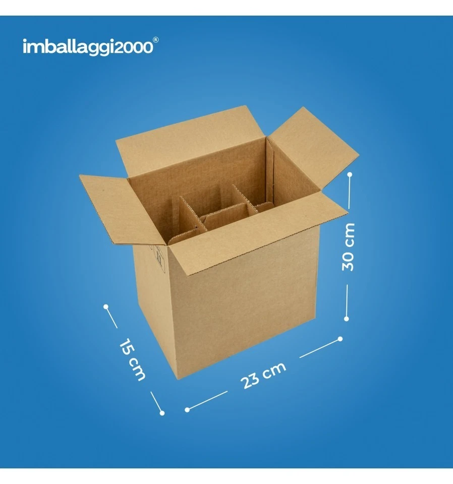 IMBALLAGGI 2000- 10 Scatole automontanti 23x15x30 per 6 bottiglie bordolesi - Immagine 2 di 4