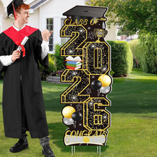 4 Pcs Graduation Yard Signs Class of 2026, Large Black Gold Congrats Grad Sign w