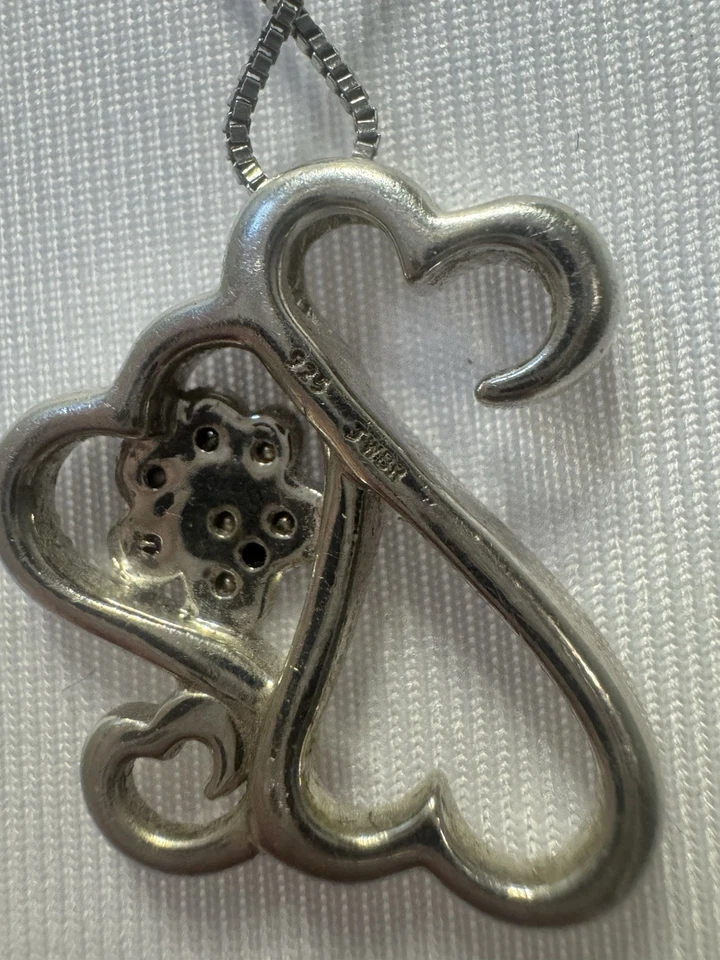 Jane Seymour Open Heart Paw Black White Diamond Necklace Sterling Silver NS2129 - Image 4 of 4