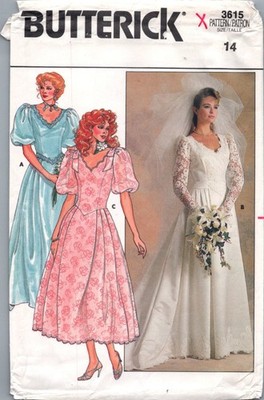 OOP Butterick 3615 Bridal Wedding Dress Gown Sewing Pattern Misses Size ...
