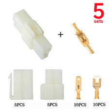 5 Sets Male Female Brass 6.3mm Spade Terminals 2-Pin Housing Plug Wire Connector