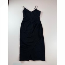 Lulus Womens Black Ruched Surplice V-Neck Spaghetti Strap Midi Slit Dress XS