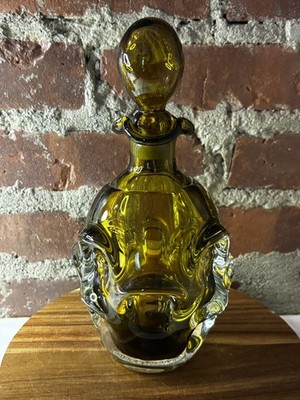Bo Bergstrom for Aseda Green Thumbprint  Glass Decanter, Glasbruk Sweden 1960's