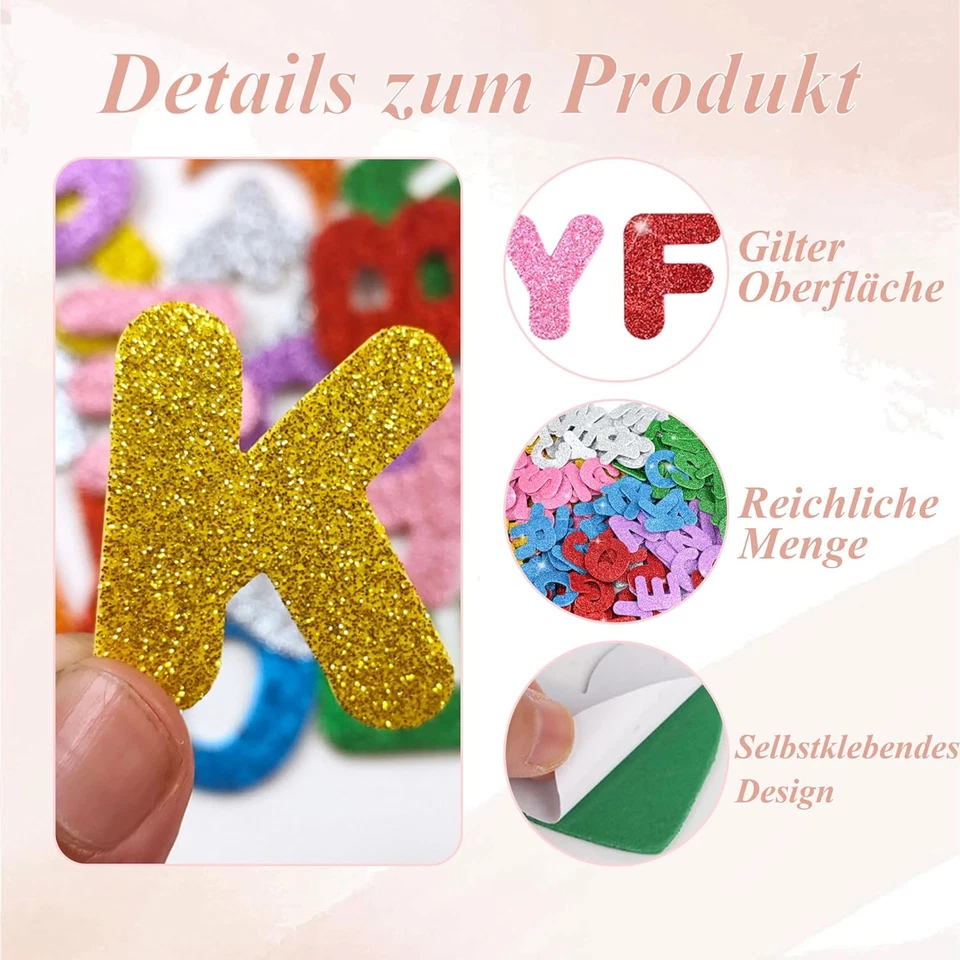 Selbstklebende Schaumstoff Buchstaben 203 Stück Bunt Glitzer Alphabet Sticker - Bild 3 von 4