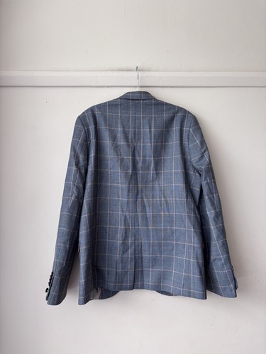 Twisted Tailor Jasper Blazer 42R Light Blue Check Smart Wool Jacket Punk Gothic - Picture 7 of 12