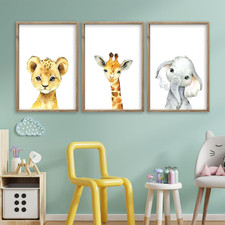 Baby Safari Nursery Wall Art Decor 11X16 Inch Set of 3 Wood Framed Cute Animal G