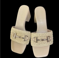 Madden Girl Women’s Heels Size 6.5 Beige Block Heel Mule Shoes NWOT