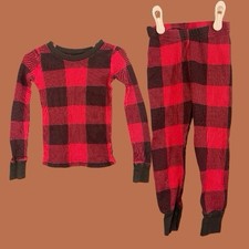 The Children  s Place Boys Red and Black Plaid Thermal 2-Piece Pajama Set Size 3