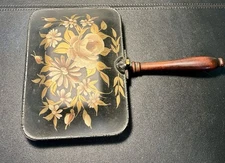 Pilgrim Art Vintage 1960s Metal Wood Silent Butler Crumb Catcher Black Floral
