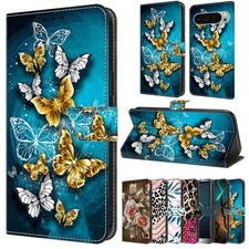Colorful Butterfly Flower Leather Card Holder Case Cover for iPhone Google Pixel