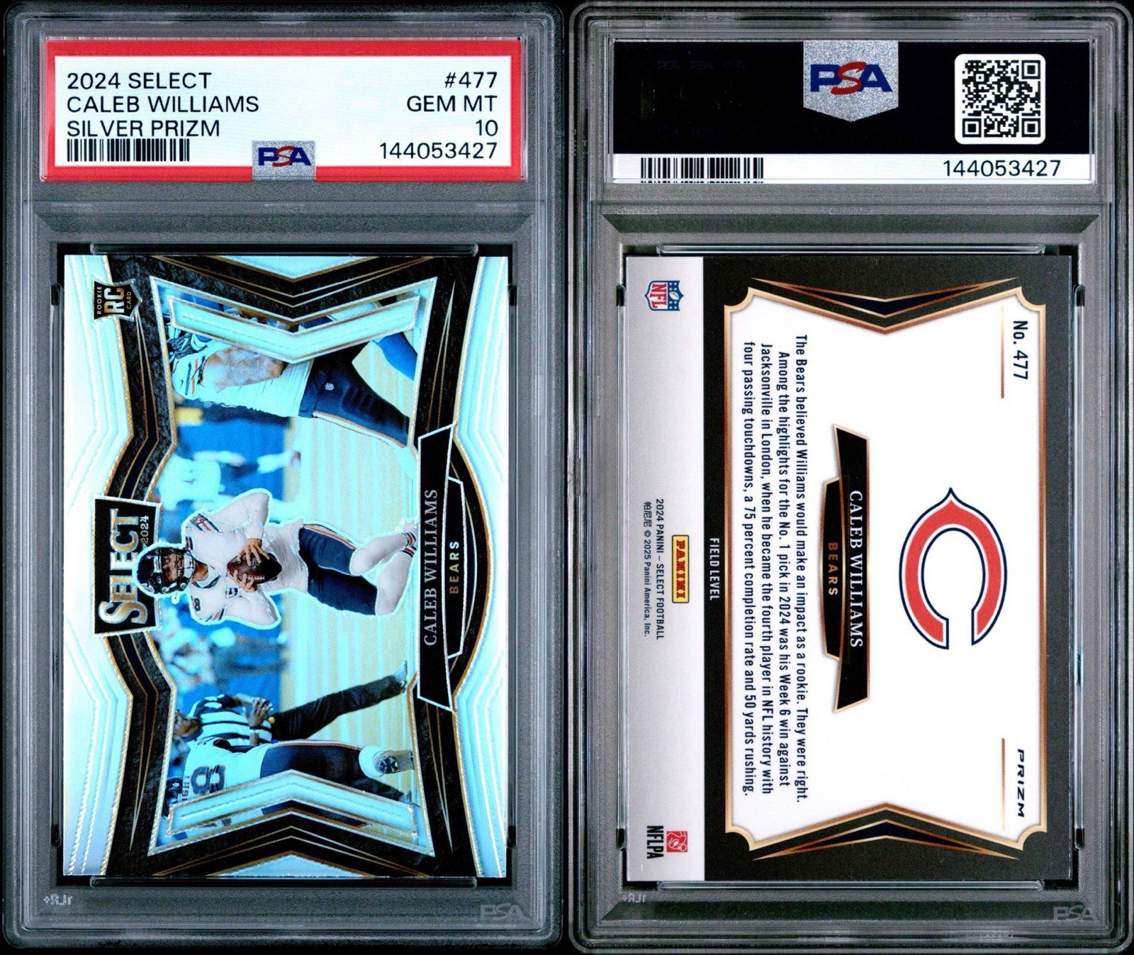 2024 PANINI SELECT SILVER PRIZM CALEB WILLIAMS #477 RC ROOKIE CARD PSA 10 view 3