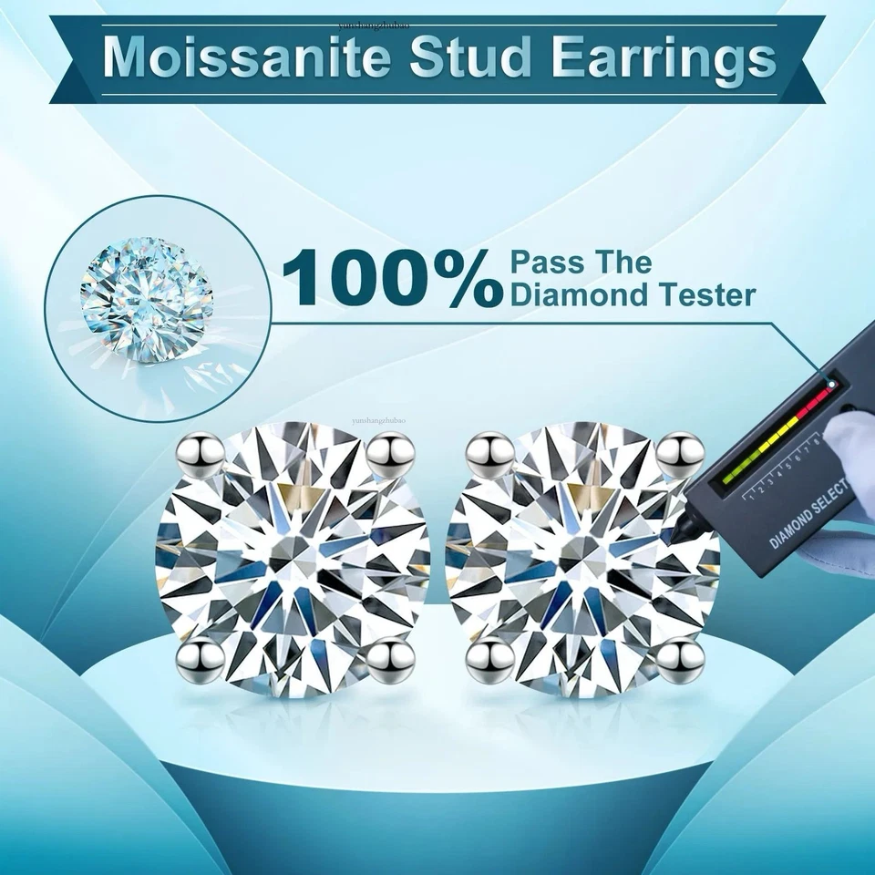 925SS 18k White Gold Plated (5x E-Coated | Non-Fading) VVS1 Moissanite Earrings - Image 4 of 4