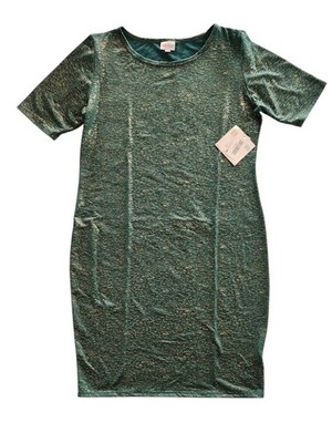 LuLaRoe Elegant XL Julia Fitted Bodycon Dress Heathered Shimmer Green Gold NEW!