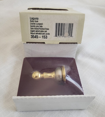 NIB Baldwin Premium Robe Hook Laguna Satin Nickel & Polished Solid Brass 3545153