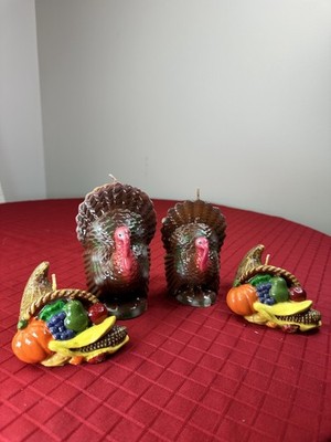 4 LOT VTG Collectible Novelty Candle Set Thanksgiving Holiday Turkey Cornucopia