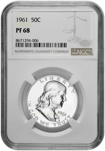 1961 50C Proof Silver Franklin Half Dollar NGC Graded PF 68 in New Holder