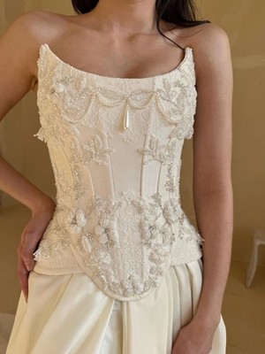 Ivory Beaded Lace  Women Corset Top/Bridal Bustier /Bridal Top