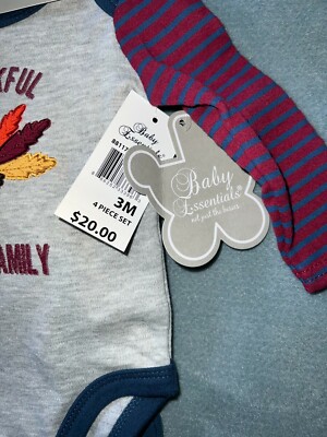 NWT BABY ESSENTIALS Thankful For My Family 4-Pc Set Outfit 3M NWT BABY ESSENTIALS Thankful For My Family 4-Pc Set Outfit 3M