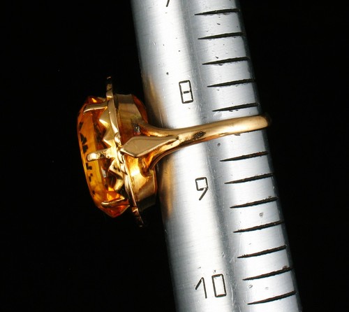 VINTAGE RETRO FINE NATURAL MADEIRA CITRINE SOLID 18K GOLD LARGE COCKTAIL RING - Picture 4 of 8