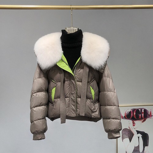 Piumino d'oca bianco maniche a pipistrello donna corto pelliccia di volpe collo giacche parka - Foto 27 di 28