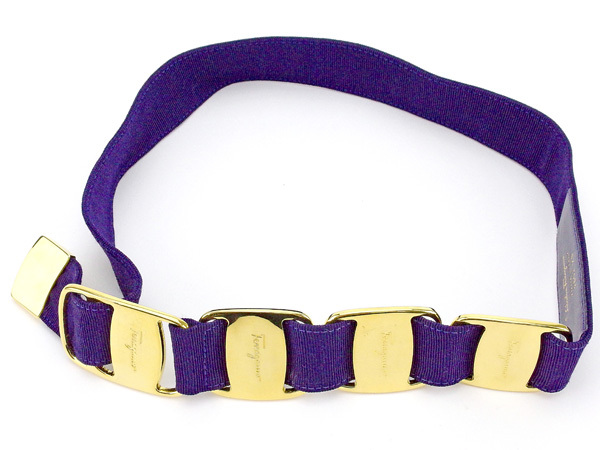 SALVATORE FERRAGAMO バレッタ FER. BAGUETT 34 0418 Salvatore Ferragamo belt Vera Purple Gold Woman Authentic