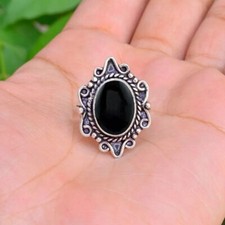 925 Sterling Silver Oval Shaped Black Onyx Handmade Women Genuine Ring