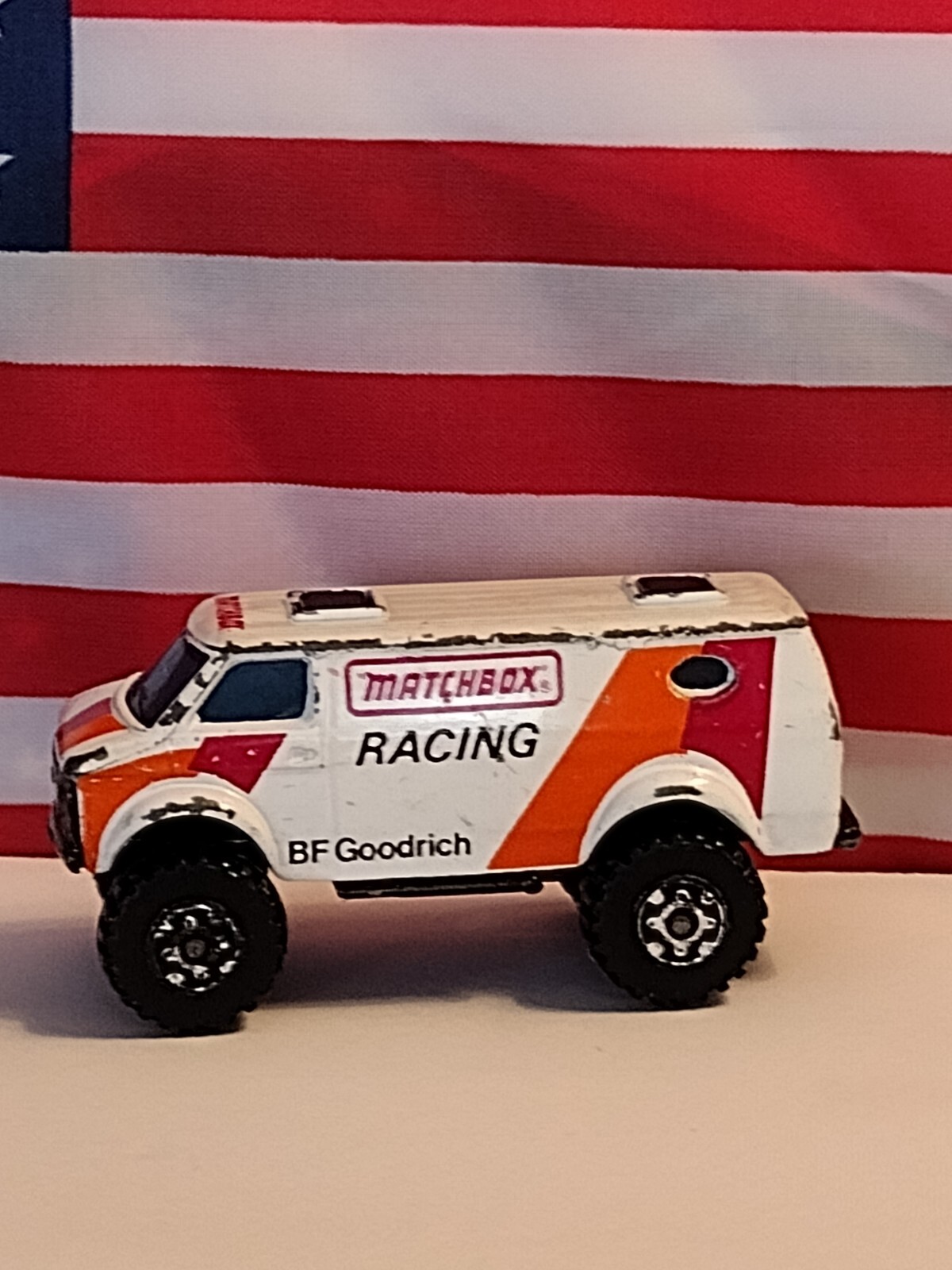 Matchbox Racing BF Goodrich Chevy Van 43 years Old, Born In 1981 W/Dual Sunroofs