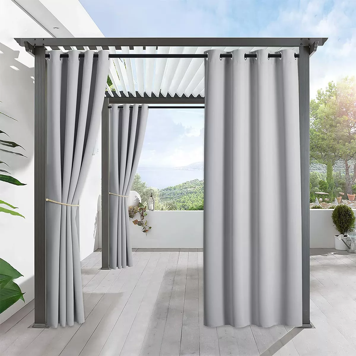 Outdoor Patio Curtains Waterproof Weighted Porch Curtains for Pergola Cabana