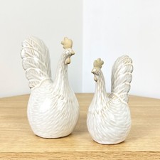 Coppia Ornamenti Pollo Ceramica Primavera Decorazione Casa Uccellino Cucina Set Statuine