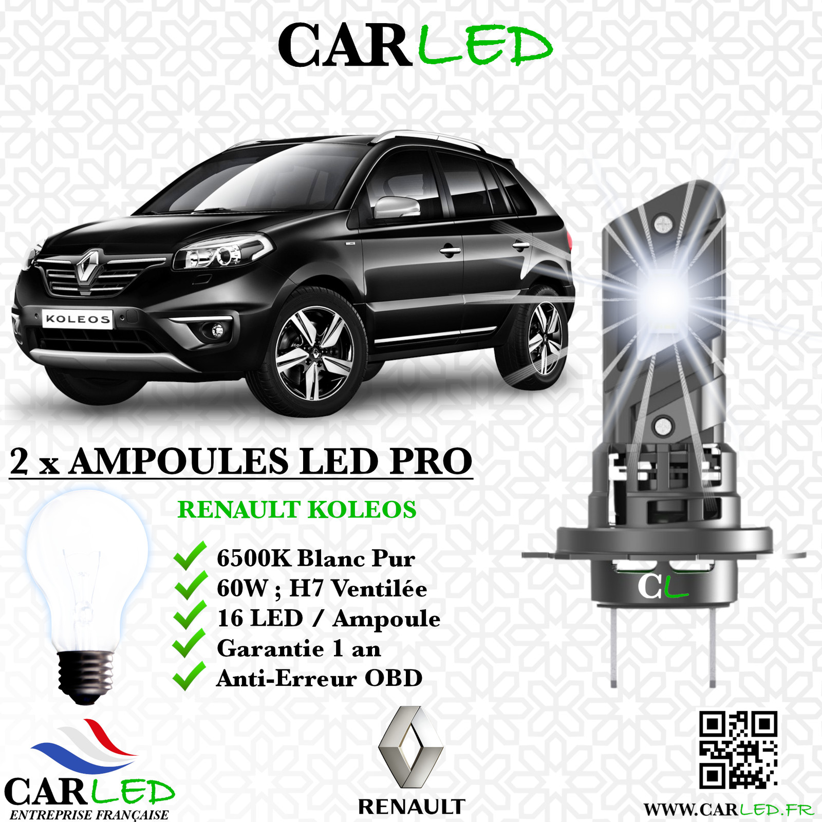 Kit ampoule LED Renault Koleos idéal pour les trajets montagne et campagne