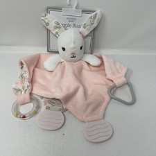 Modern Baby Security Blanket 12in Pink Bunny Rattle Teether Plush Lovey