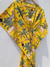 Indian Vintage 100% Cotton Long Beach Maxi Kaftan Dress One Size Caftan Kimono