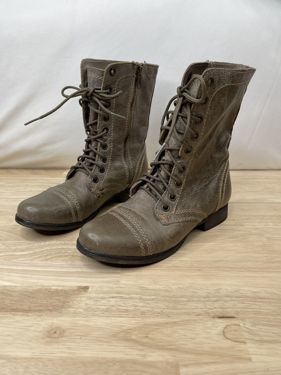 Steve Madden Troopa Taupe Stone Leather Zip Lace Combat Fashion