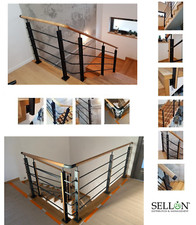 LOFT Bois Acier Inoxydable Garde-Corps Noir Pièces Rampe Poteau Chêne Industriel