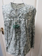 TU  Boho Top Size 18 Green Hippie Tassel India Blouse Embroidery New